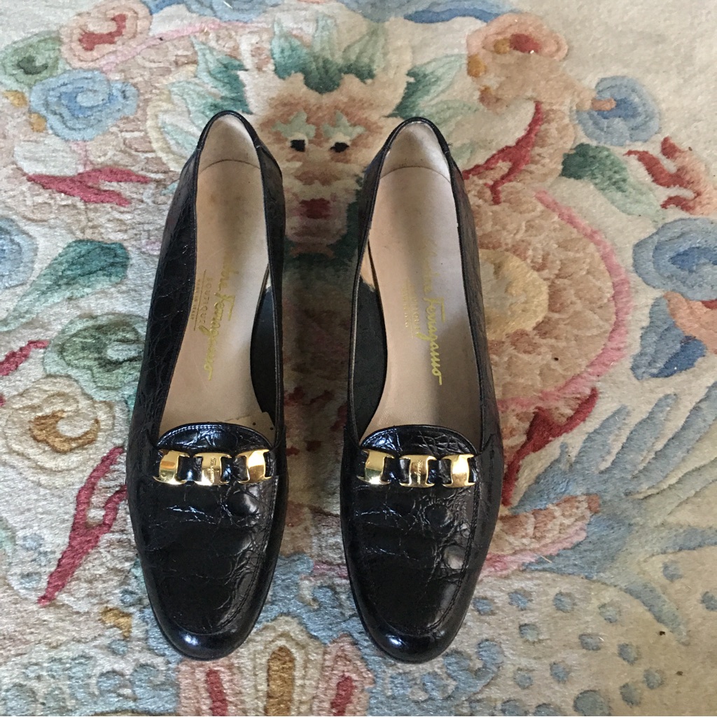 Salvatore Ferragamo Boutique Croc Embossed Loafers Shoes Sz 8 3a Extra Narrow